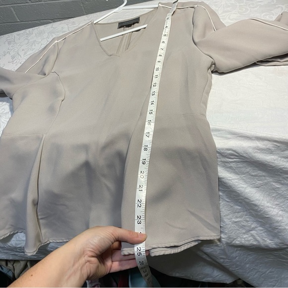 Fitted Dressy Blouse Flare Peplum Style Racing Stripe V Neck Longsleeve Medium - Picture 5 of 14